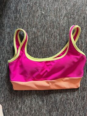 LainSnow Pink and Peach Bikini Top with yellow Trim